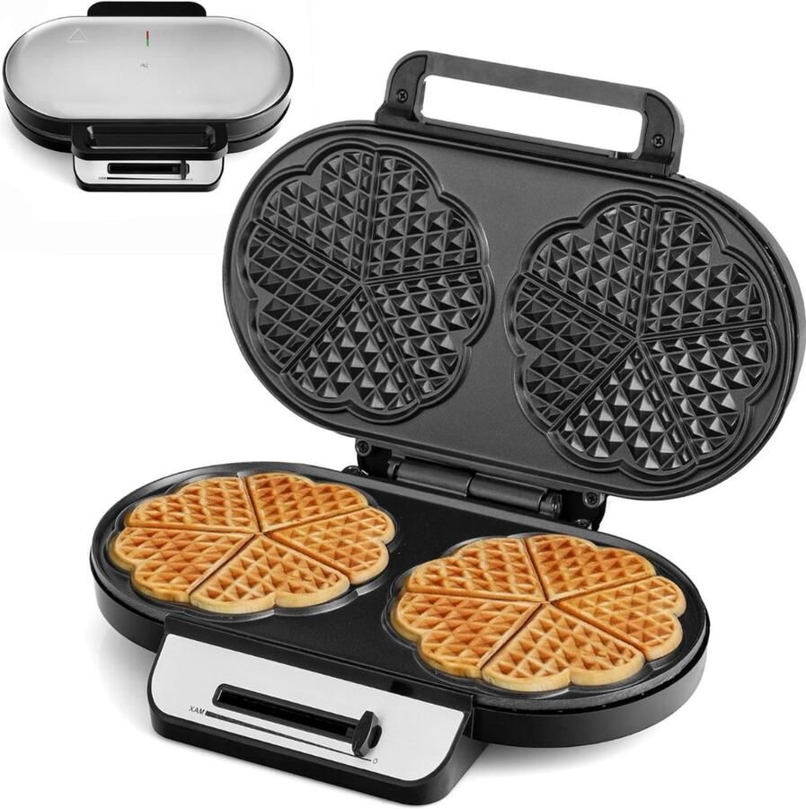 Hartjes Wafelijzer Dubbel Wafelijzer In Hartvorm Hartvormig Wafelijzer Voor 10 Klassieke Hartvormige Wafels 2 Bakoppervlakken Met Antiaanbaklaag Temperatuurregeling Baklampje 1200 W Zwart Zilver