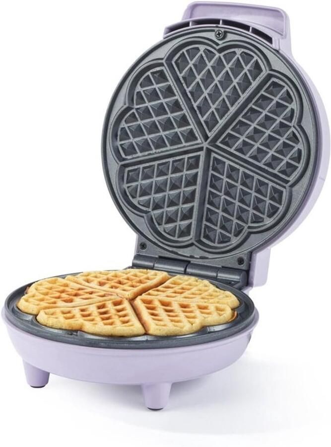 Hartjeswafelmaker Wafelijzer Hartvormige wafels maken PFAS-vrije platen 18 cm platen Paars