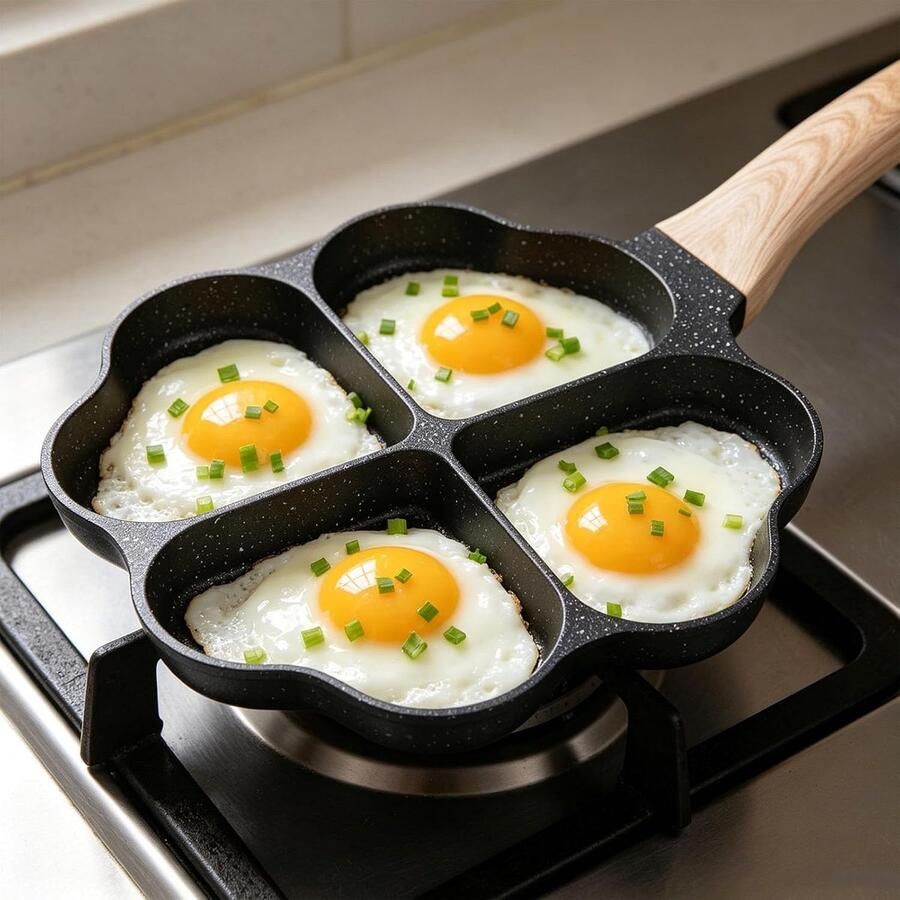 Hartvormige Eierpan Koekenpan Omelet Ontbijt Bereiden Vier Kops Ontwerp 33.5 cm Lengte Zwart