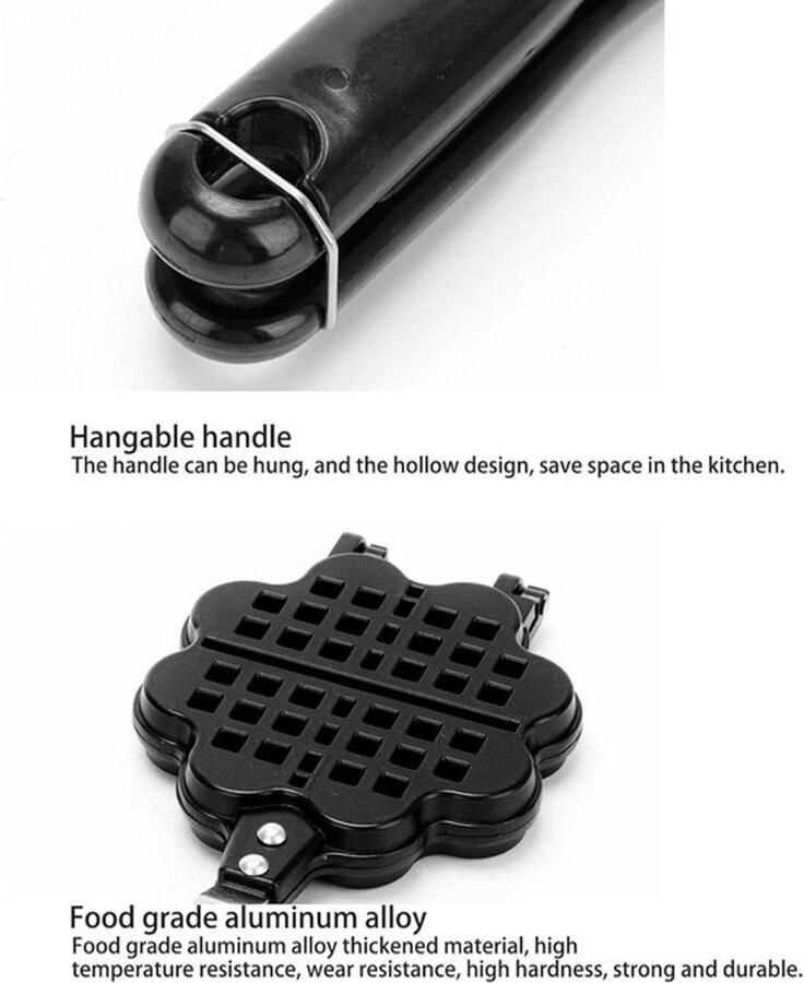 Hartvormig Wafelijzer voor Gasfornuis Dubbelzijdige Wafelmaker Bloem-vormige Anti-Anbak Bakvorm Zwart 35x13.5x3 cm