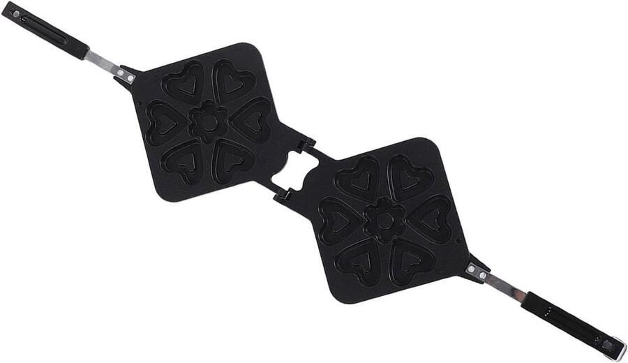 Wafelijzer Pan Hartvorm Ontbijt Maken Dubbelzijdig Koken 44x23cm Zwart