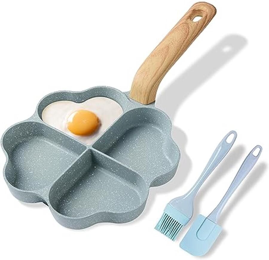 Hartvormige 4-gats omeletpan Antiaanbaklaag Graniet Geschikt voor Inductie Gezonde Koken Ideaal voor Ontbijt