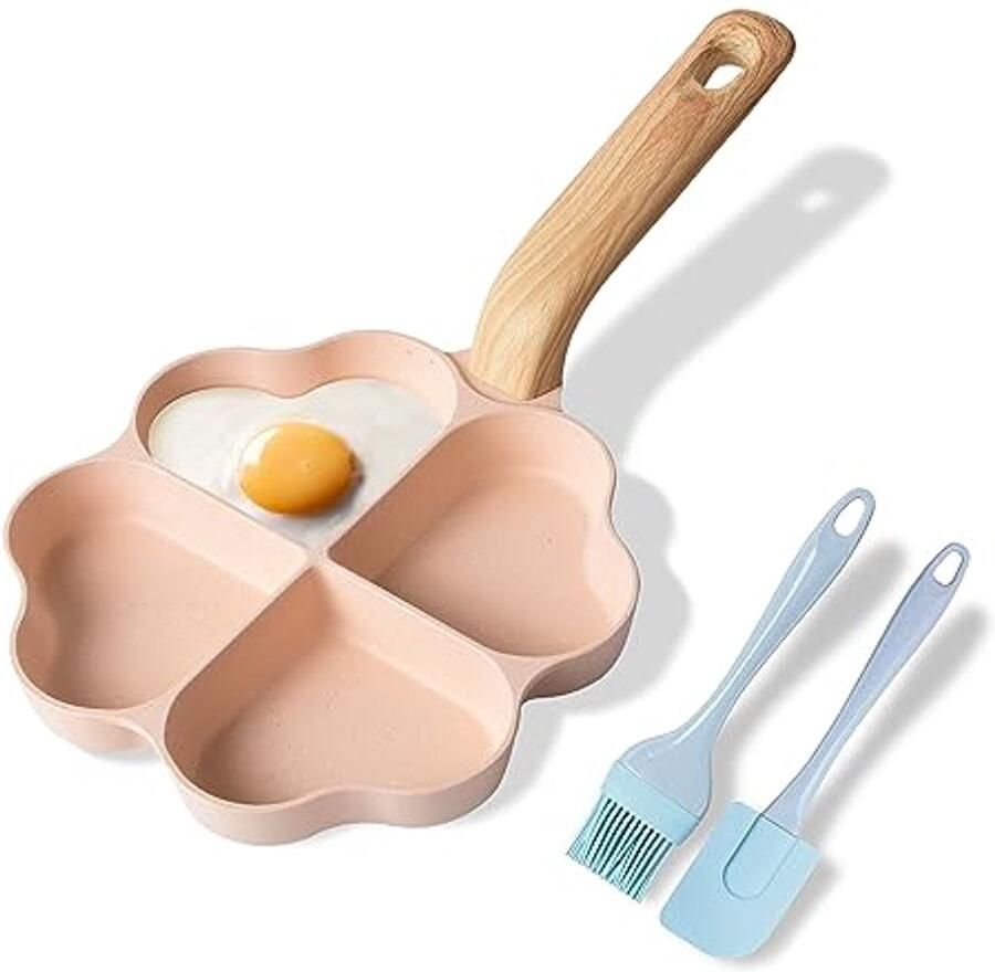 Hartvormige 4-gats omeletpan met antiaanbaklaag granieten kleine pannen voor inductie ideale pannenkoekenpan voor het ontbijt