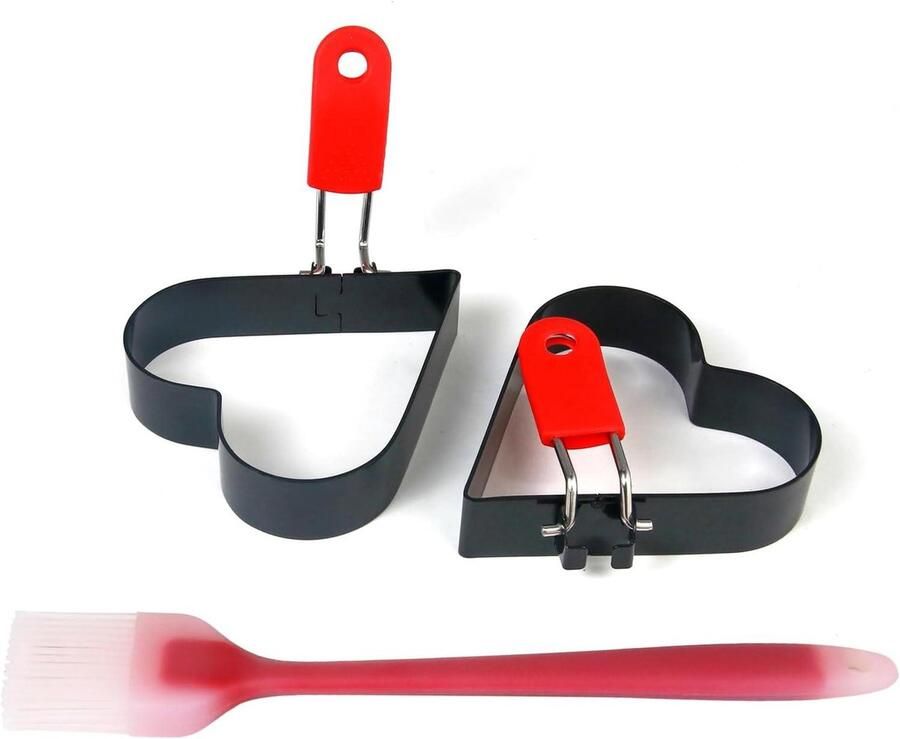 Hartvormige Ei Vormen Pannenkoek ringen Ontbijt Maken Opvouwbaar Handvat 10 cm Diameter Zwart Rood