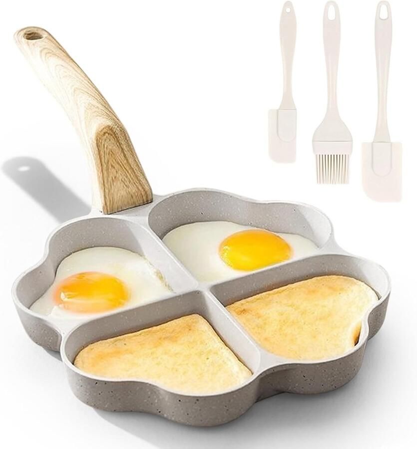 Hartvormige Eierpan Aluminium Met 4 Gaten Anti-aanbaklaag Voor Omeletten en Pannenkoeken