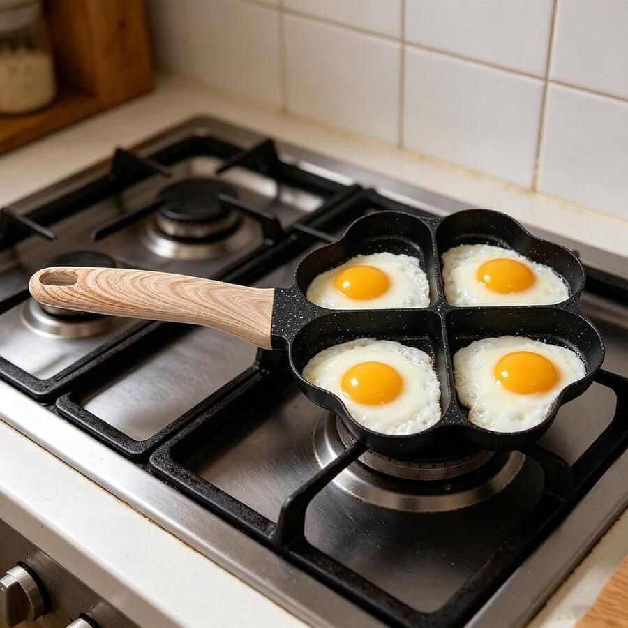 Hartvormige Eierpan Koekenpan Omeletpan Ontbijt Maken Antiaanbaklaag 4 Kopjes Zwart