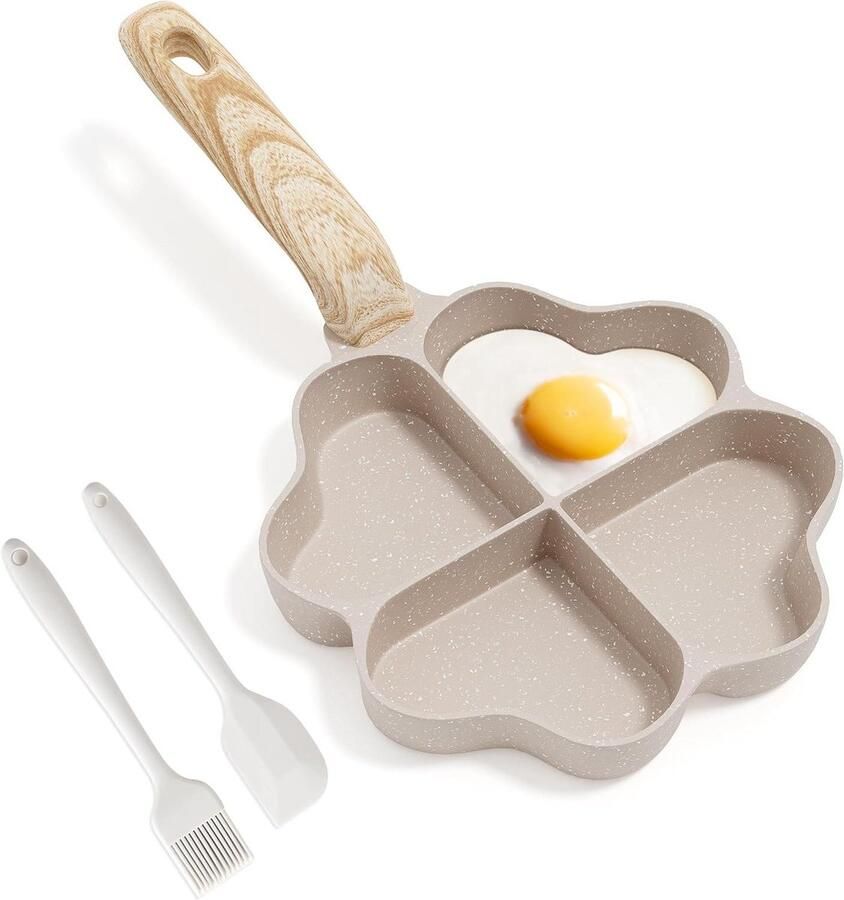 Hartvormige eierpan Omelet pan Ontbijt maken 4-gats ontwerp 19 x 23 cm Zwart