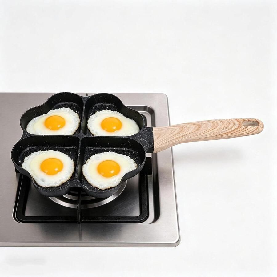 Hartvormige Eierpan Omeletkoker Spekpan Ontbijt Maken Vierkops Gedeeld Ontwerp 335x17cm Zwart