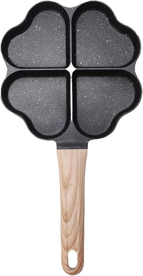 Hartvormige Koekenpan Eierpan 4 Vaks Ontbijt Maken Non-stick Coating 17 Cm Zwart