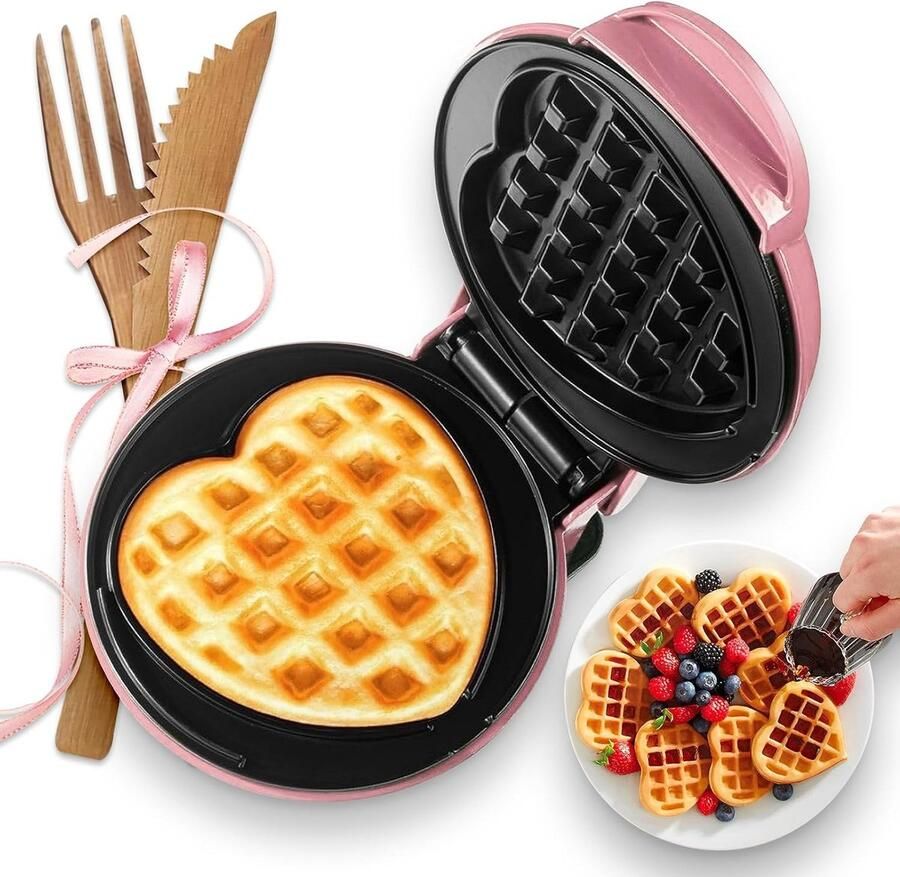 Hartvormige Mini Wafelmaker voor Kinderen en Volwassenen 4 Inch Antiaanbak Wafelijzer met Snelle en Gelijke Verhitting Ideaal voor Keto en Gezonde Snacks