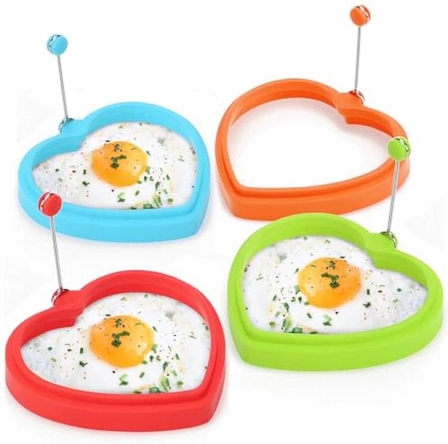Hartvormige Omelet Pan Siliconen Koekenpan voor Eieren en Pannenkoeken 4 Stuks Kleurig