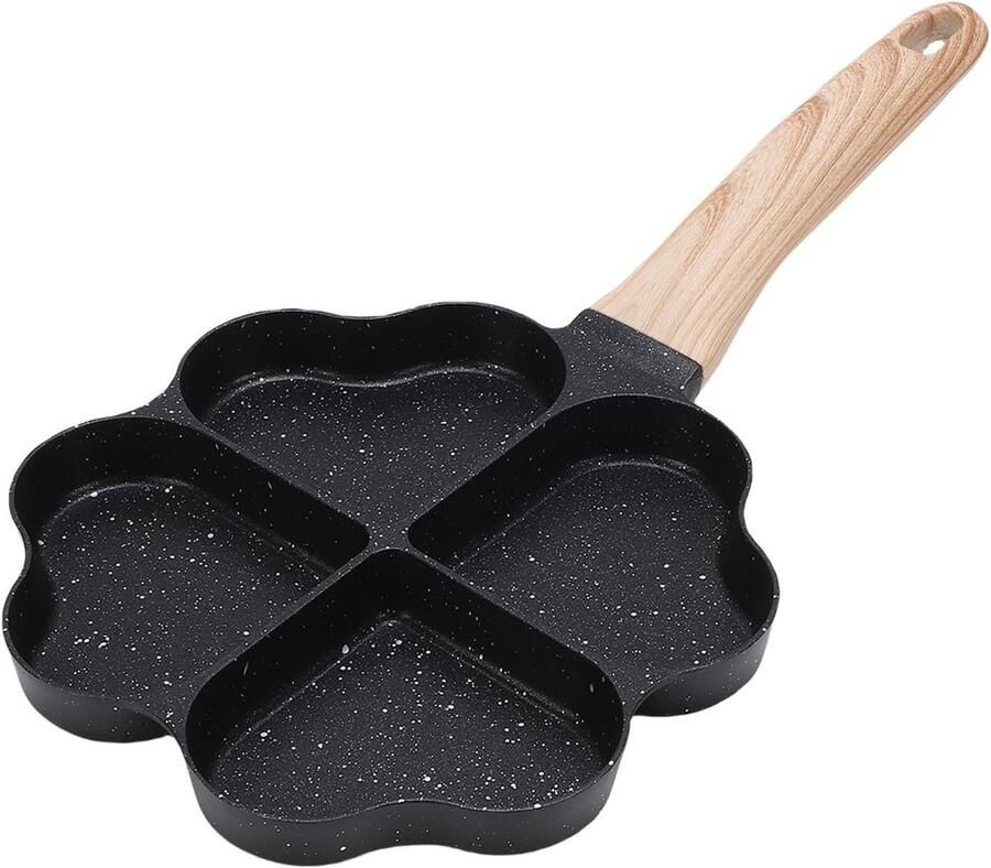 Hartvormige Omeletpan Verdeelde Koekenpan Ontbijt Maken Vier Holtes 335x17cm Zwart