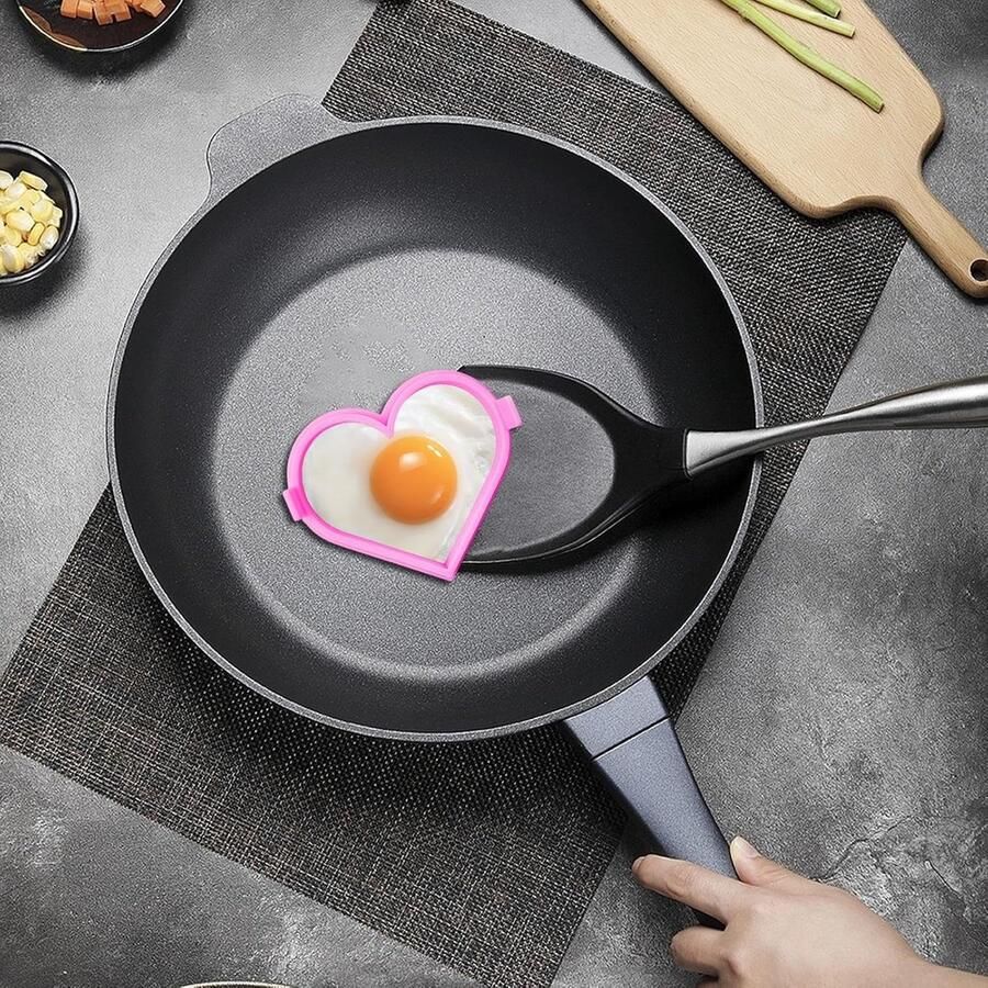 Hartvormige Pannenkoekvorm Eierring Mallen Ontbijt Maken Herbruikbaar Siliconen 38 gram Roze