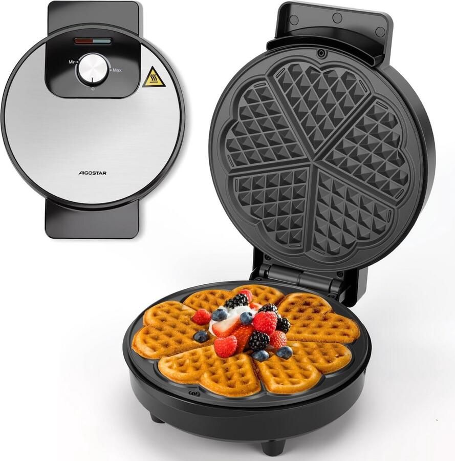 Hartvormige wafelijzer met antiaanbaklaag voor 5 wafels en instelbare temperatuur