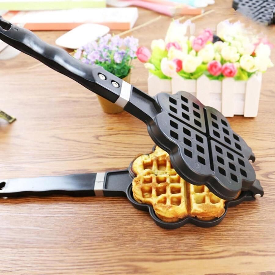 Hartvormige Wafelijzer Wafelvorm Bakplaat Thuis Ontbijt Bakken Anti-aanbaklaag 35 cm Zwart