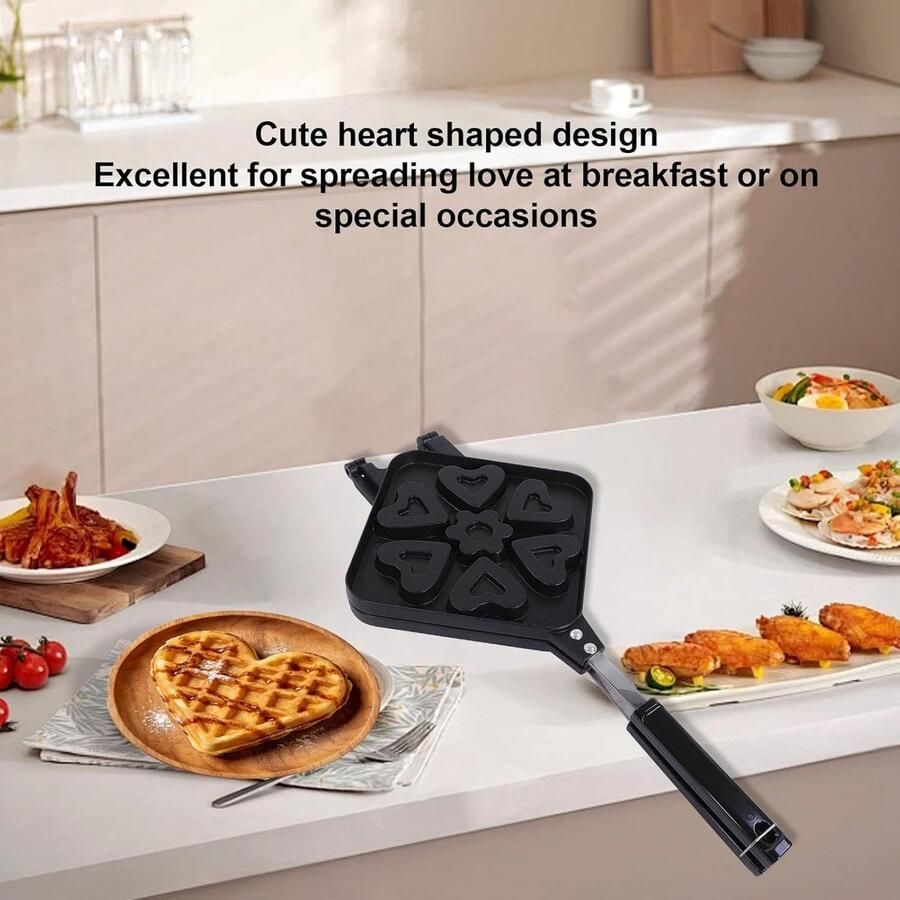 Hartvormige Wafelijzerpan Dubbele Bakvorm Lekkere Wafels Maken Dubbelzijdig Gelijkmatig Koken 44 x 23 cm Antraciet