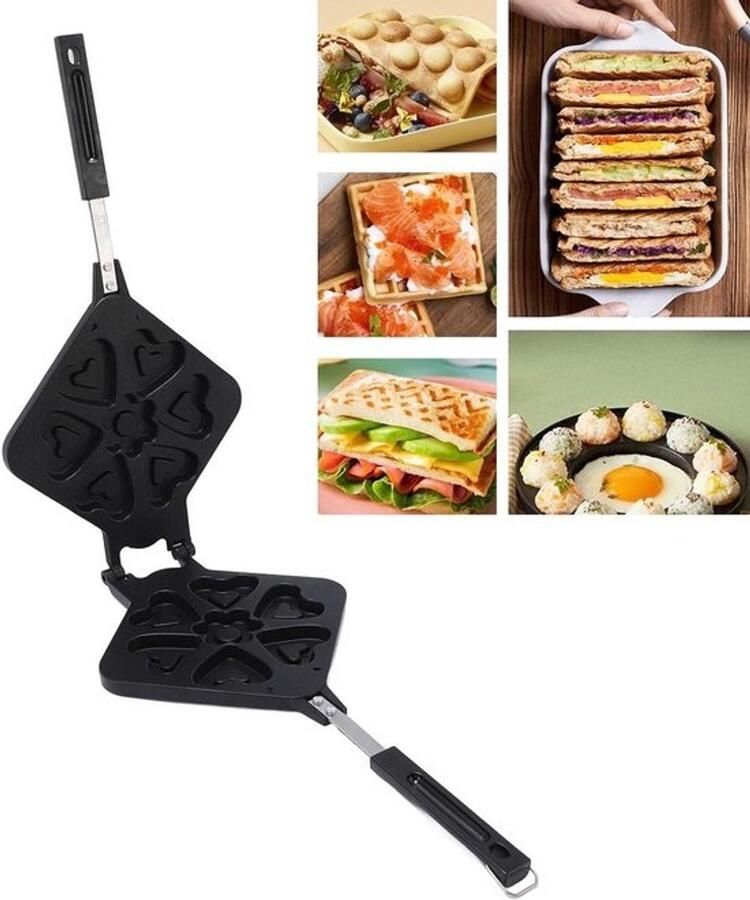 Hartvormige Wafelmaker Bakpan Dubbele Zijde Ontbijt Maken Anti-aanbak Platen 44 x 24 cm Grijs