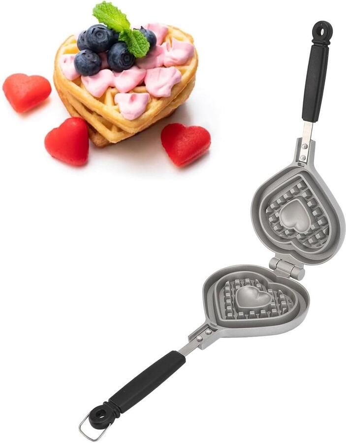 Hartvormige Wafelpan Wafelijzer Cakevorm Ontbijt Maken Dubbelzijdig Ontwerp 14.5x35cm Zwart