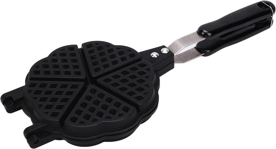 Hartvormige Wafelpan Wafelijzer Klein Ontbijt Maken Niet-elektrisch 16x36cm Zwart