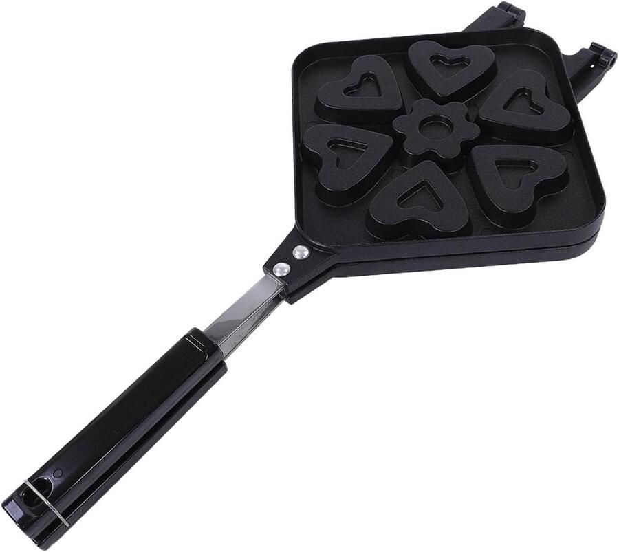 Hartvormige Wafelpan Dubbelzijdig Bakken Ontbijt Maken Anti-aanbaklaag 22.5 x 44 cm Zwart