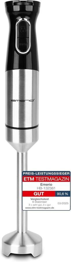 HB-132381 Staafmixer met krachtige 1000 watt pureerstaaf (afneembaar) en meseenheid van duurzaam roestvrij staal instelbare snelheid BPA-vrij turbo-knop ergonomisch