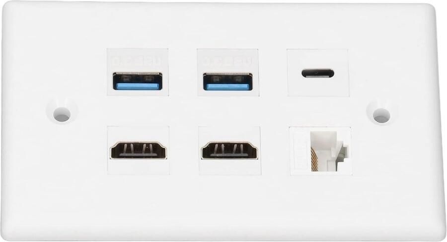 HDMI en USB3.0 Wandplaat met 6 Poorten 2 HDMI 2 USB 3.0 Type C en CAT6 Ethernet voor TV en Projector Ideaal voor Thuisgebruik en Kantoor