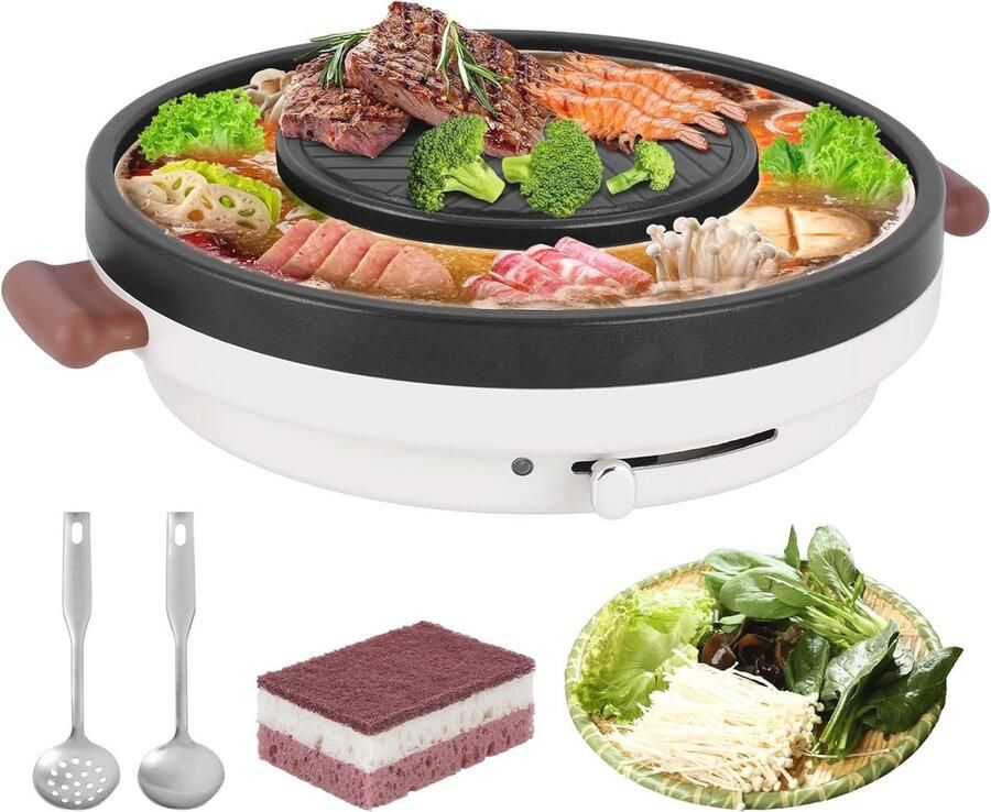 Heerlijke Hot Pot Grill Elektrische Grill met Verstelbaar Vermogen voor 2-3 Personen 2000 W en 34 cm Diameter