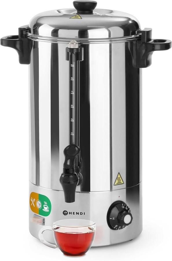 Heetwaterdispenser Glühweinketel Waterkoker Dranken Verwarmen Non-drip kraan 9 Liter Zilver