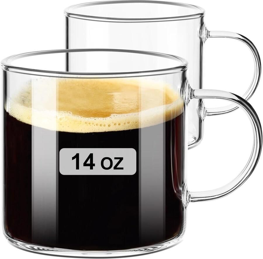 Heldere glazen mokken set van 2 420ml grote glazen koffie thee kopjes met handvat warm koude drank latte cappuccino thee sap bier