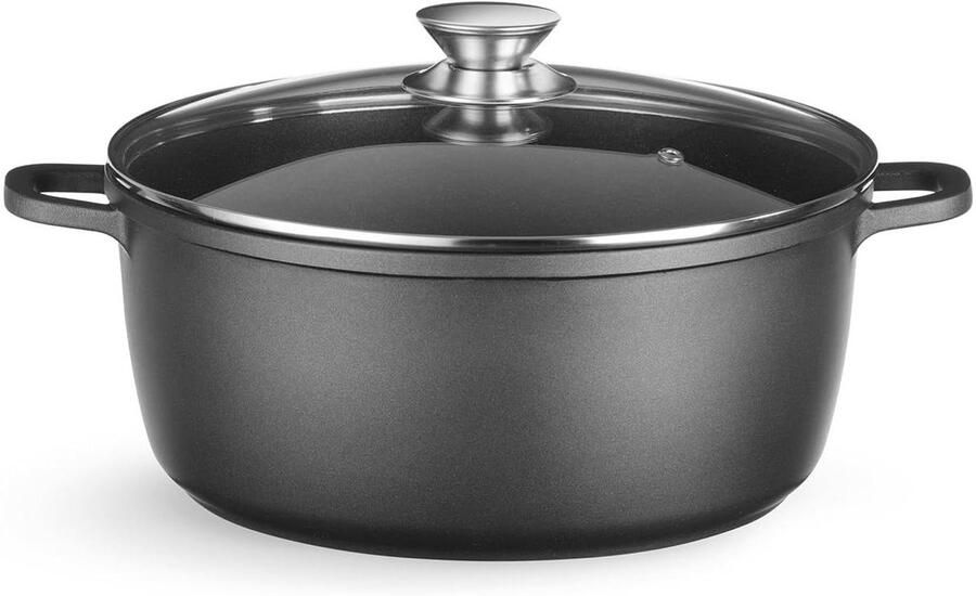 HENDI Frying pan with lid suitable for all heat sources induction base oven-safe non-stick coating cooking pan serving pan 9L 405x332x(H)138mm cast aluminium glass black