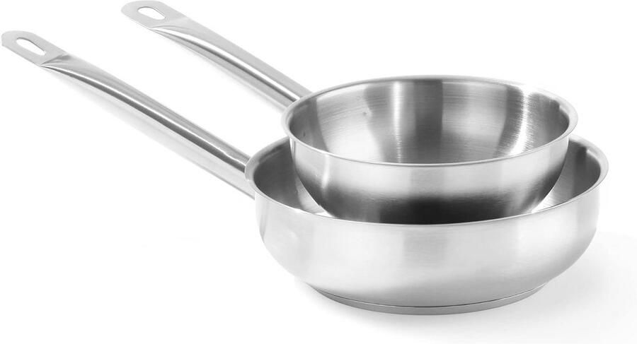 HENDI Sauteerpan geschikt voor alle warmtebronnen inductiebodem hittebestendige handgreep met ophangoog koekenpan steelpan 1 7L ø200x(H)65mm roestvast staal aluminium