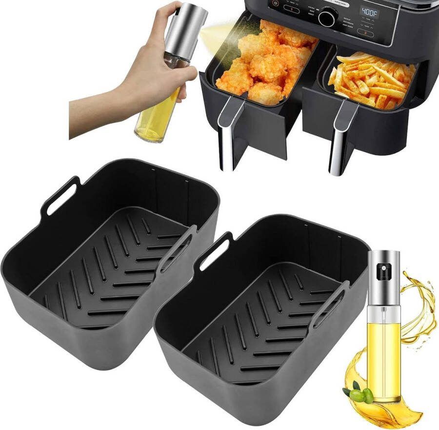 Herbruikbare Air Fryer Siliconen Liners voor Ninja Dual Air Fryer 2 Pack met Olie Sproeier Dispenser