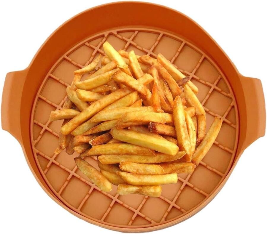 Herbruikbare Airfryer Deksel Siliconen Bakplaat Gezond Koken Gelijkmatige Luchtcirculatie 23 cm Diameter Oranje