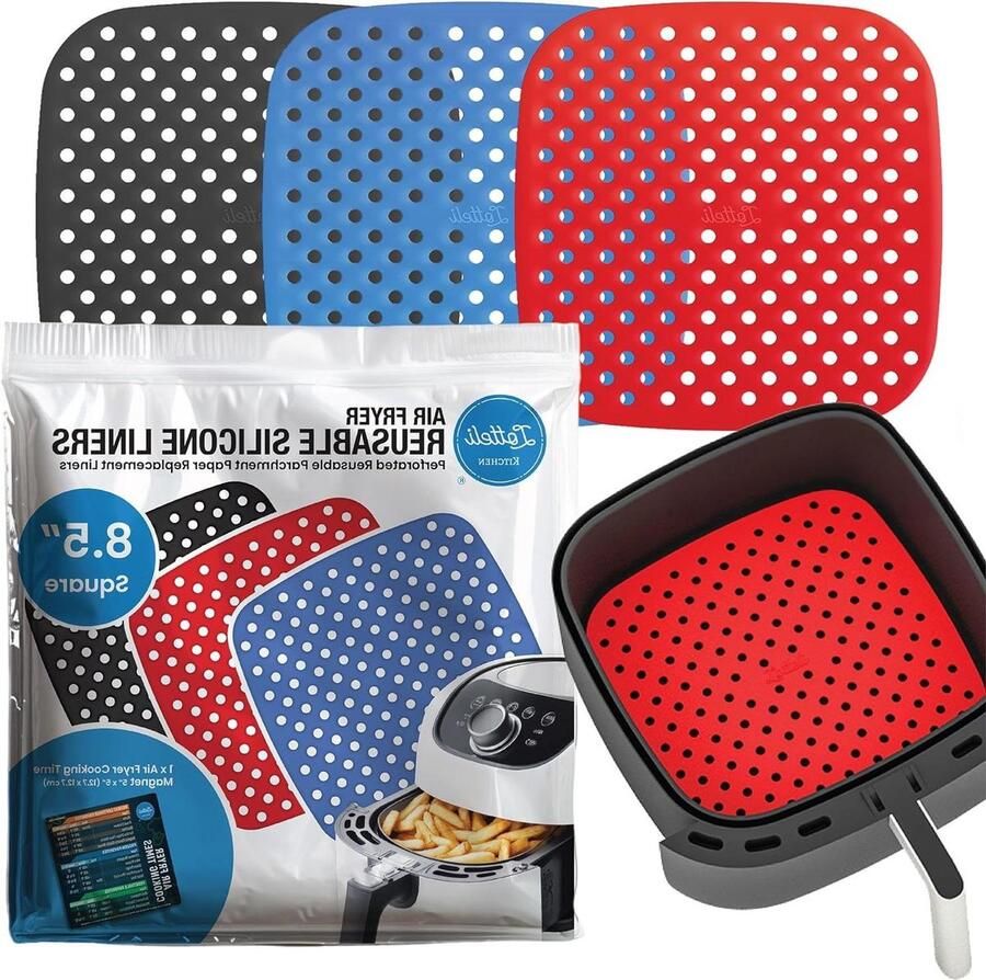 Herbruikbare Airfryer Liners Airfryer Mand Beschermers Gemakkelijk Koken Geperforeerd Ontwerp 85 inch Vierkant Zwart