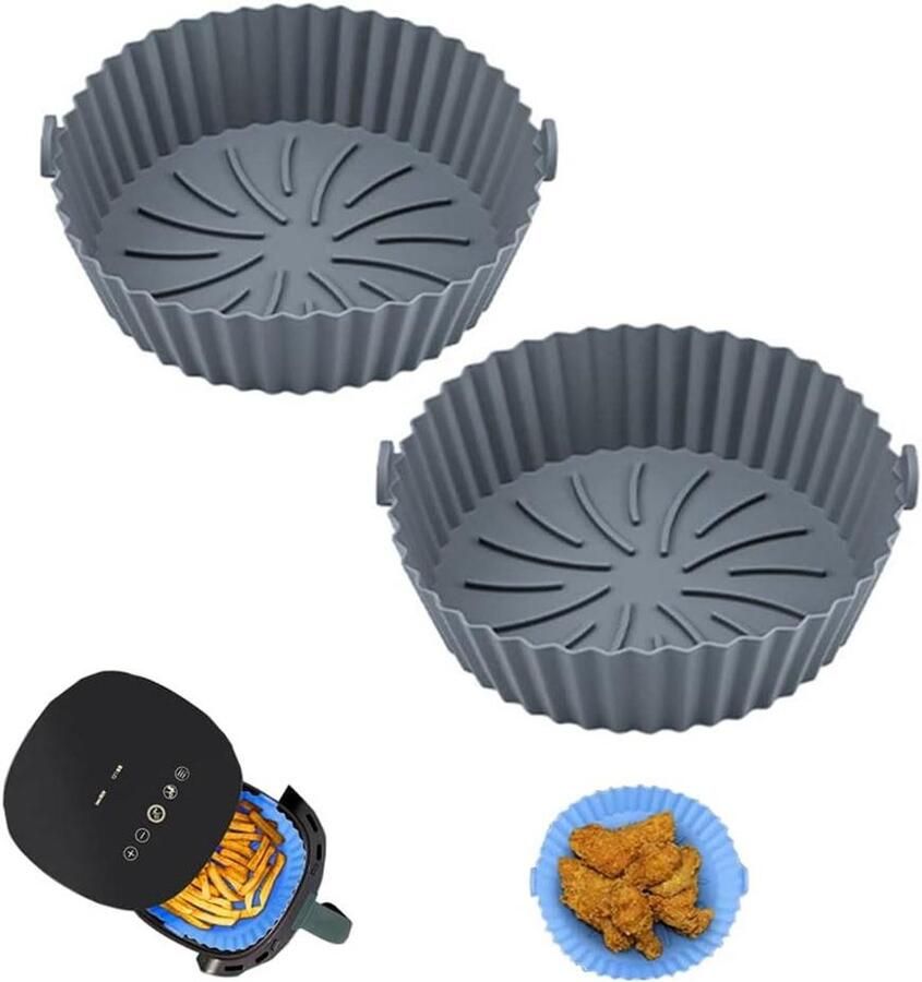 Herbruikbare Airfryer Liners Siliconen Bakvorm Gezond Bakken Hittebestendig tot 240°C 6.5 inch Grijs