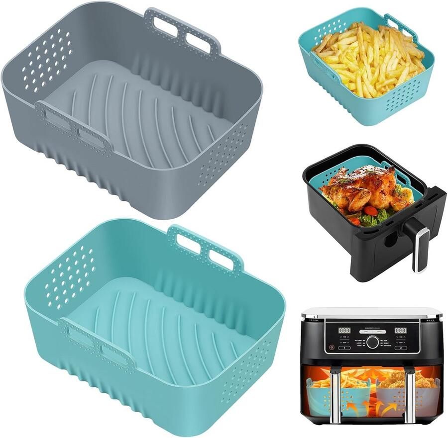 Herbruikbare Airfryer Siliconen Vormen (2 stuks) Antiaanbak Bakmatten voor Grote Manden tot 9 5L