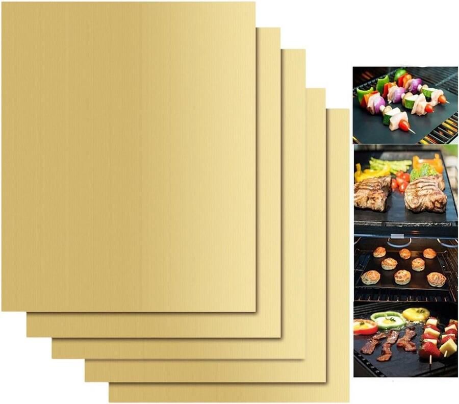 Herbruikbare BBQ Grillmat 40x33cm Anti-aanbak Mat voor Gas- en Elektrische Grill 5 stuks beige