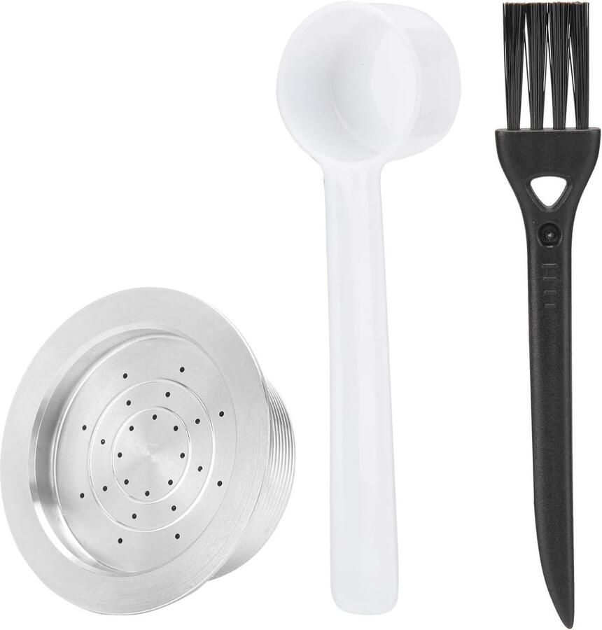 Herbruikbare Borstelset voor Koffiecapsules Vervangonderdeel voor Koffiemachine RVS Herbruikbare Koffiepads met Lepel en Borstel voor Duurzaam Koffiegenot
