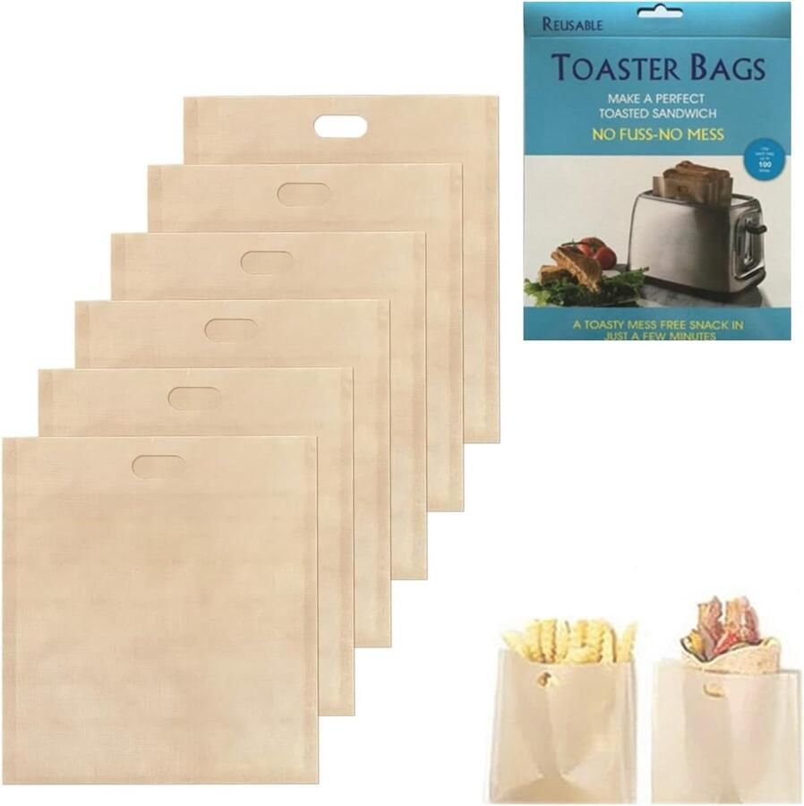 Herbruikbare Broodroosterzakken Beige 17 x 19 cm Antiaanbaklaag van Teflon Voor Broodrooster Magnetron en Grill