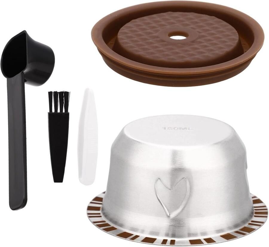 Herbruikbare Capsules voor Nespresso Vertuo-Machine Roestvrijstalen Koffieset Inclusief 150ml Cup Siliconen Deksel Lepel Borstel en Pincet Koffieaccessoires voor Nespresso