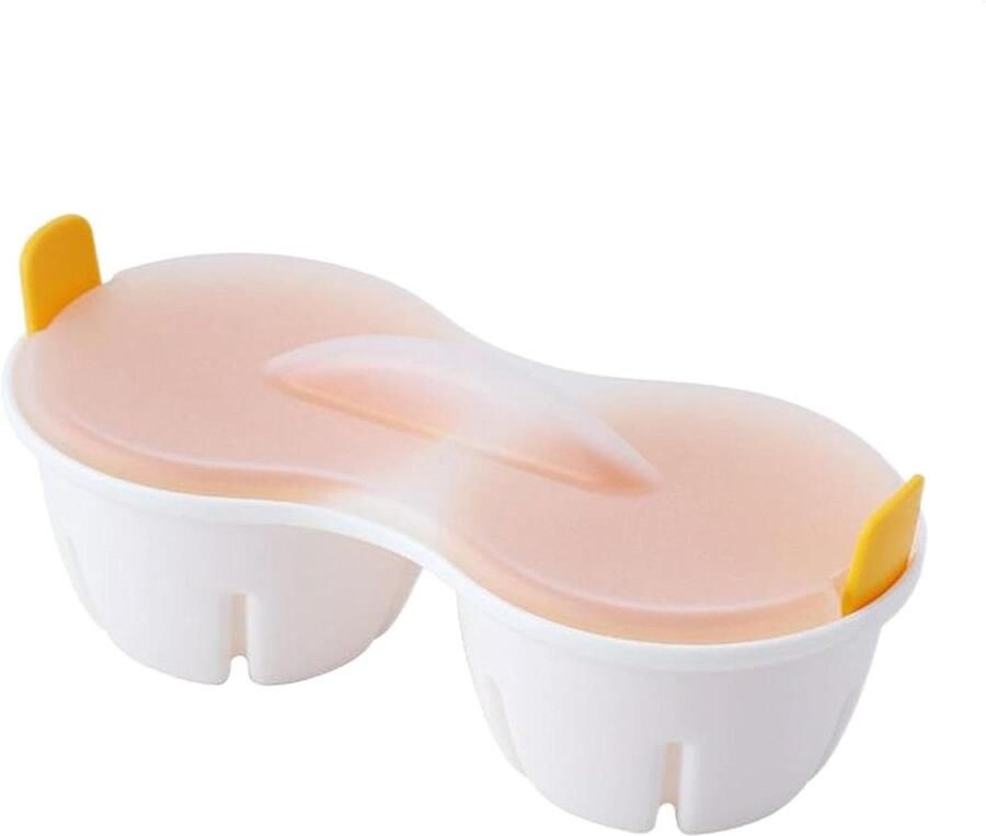 Herbruikbare Eierkoker Magnetron Koker Ontbijt Bereiden Dubbele Kopjes 23 x 12 x 9 cm Geel