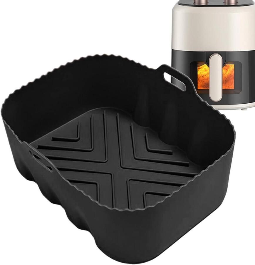 Herbruikbare Friteuse Voering Bakmat Airfryer Veelzijdig Koken Hittebestendig Siliconen 20.6 x 14.1 cm Zwart