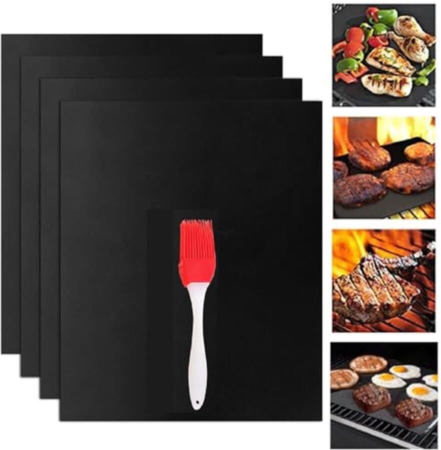 Herbruikbare Grillmat Anti-aanbak Bakpapier voor Gasgrill Pack van 4 33 x 40 cm Duurzaam Bakfolie voor Oven