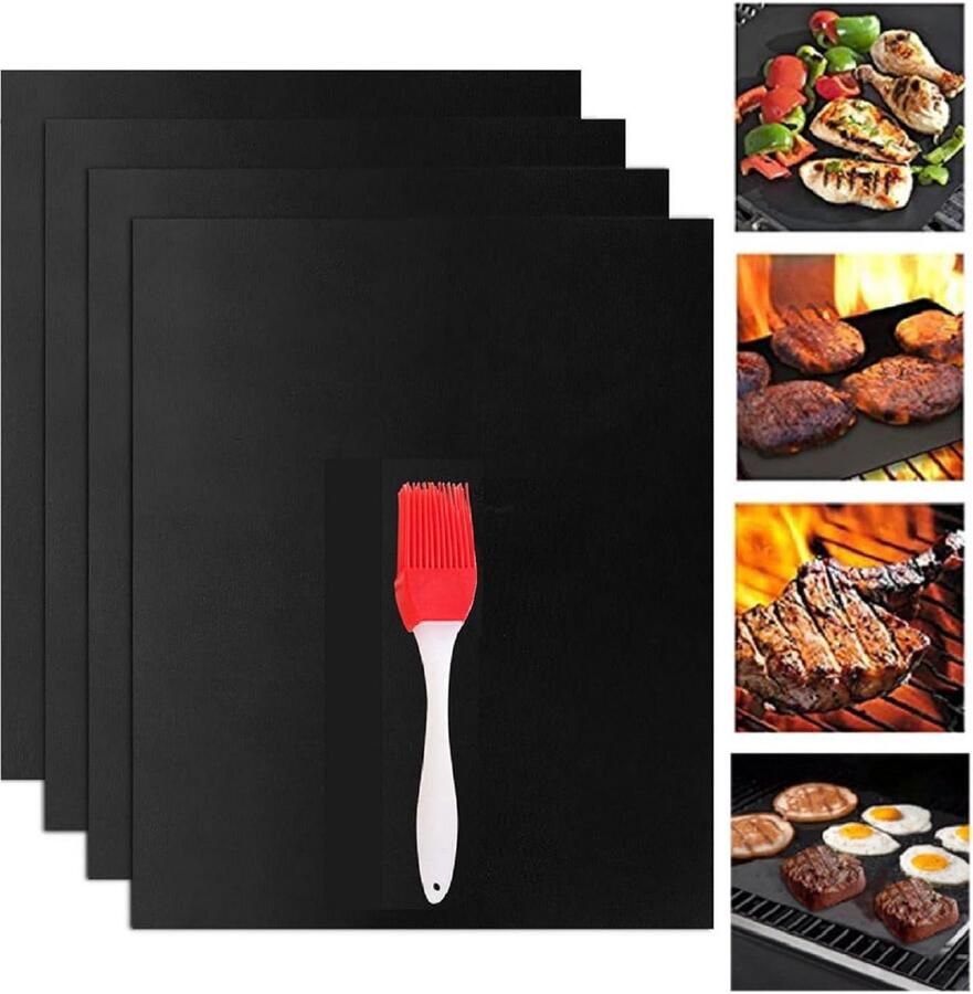 Herbruikbare Grillmat Anti-aanbak Bakpapier voor Gasgrill Pack van 4 33 x 40 cm Duurzaam Bakfolie voor Oven