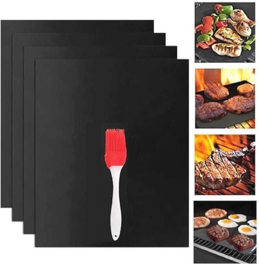 Herbruikbare Grillmat Anti-aanbak Bakpapier voor Gasgrill Pack van 4 33 x 40 cm Duurzaam Bakfolie voor Oven