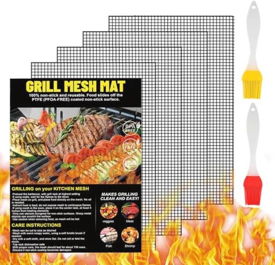 Herbruikbare Grillmat met Siliconen Borstel voor Kolengrill en Oven