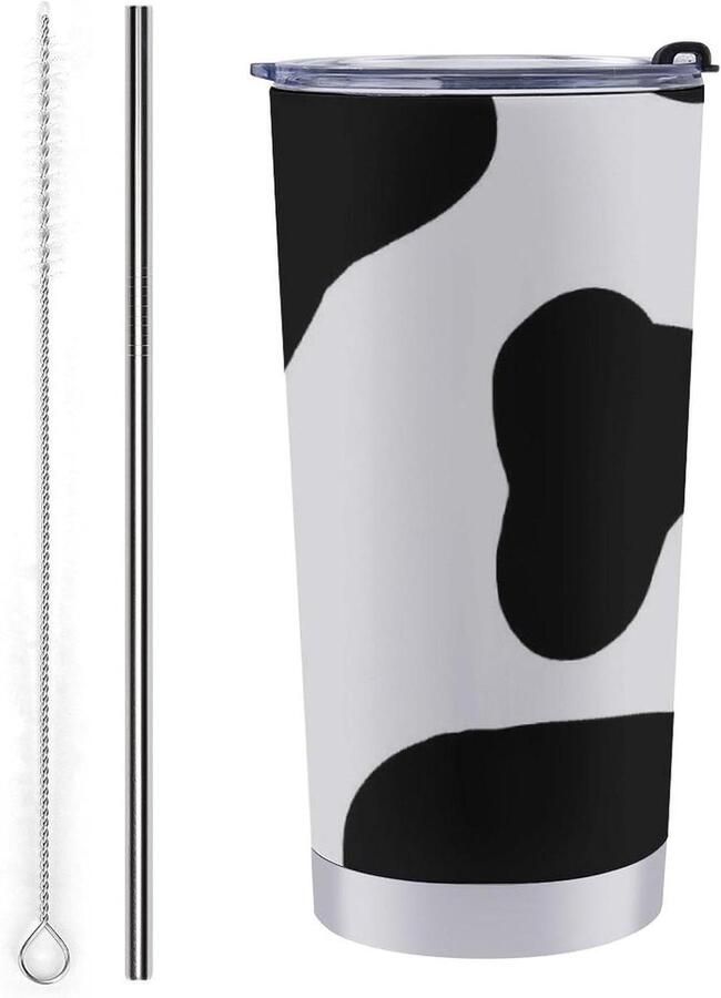Herbruikbare Koffie Cup Reis Mok Drinken Onderweg Met Rietje En Borstel 600ml Capaciteit Spots Koe