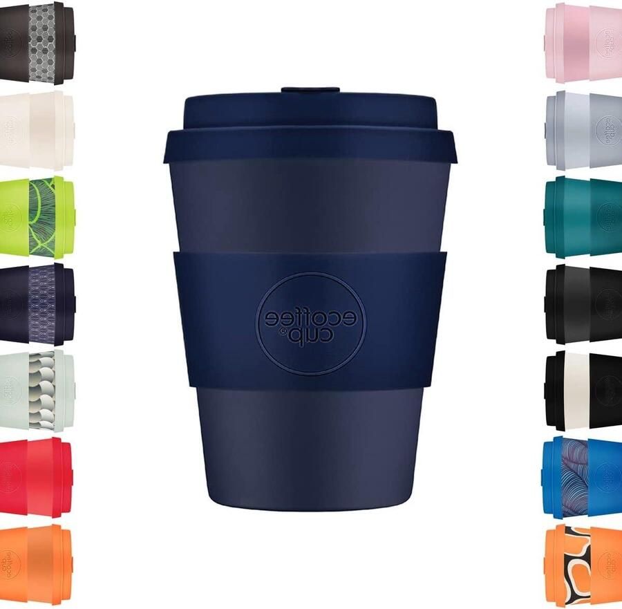 Herbruikbare Koffiebeker Beker voor onderweg Duurzaam koffie drinken Gemaakt van plantenmateriaal 340 ml Donkerblauw