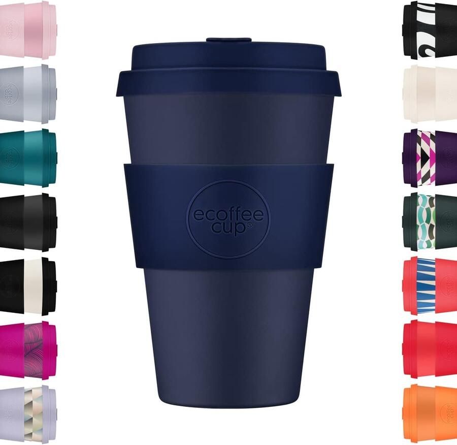 Herbruikbare Koffiebeker Reisbeker To Go Duurzaam Koffie Drinken Gemaakt van Plantaardig Materiaal 400 ml Donker - Foto 1