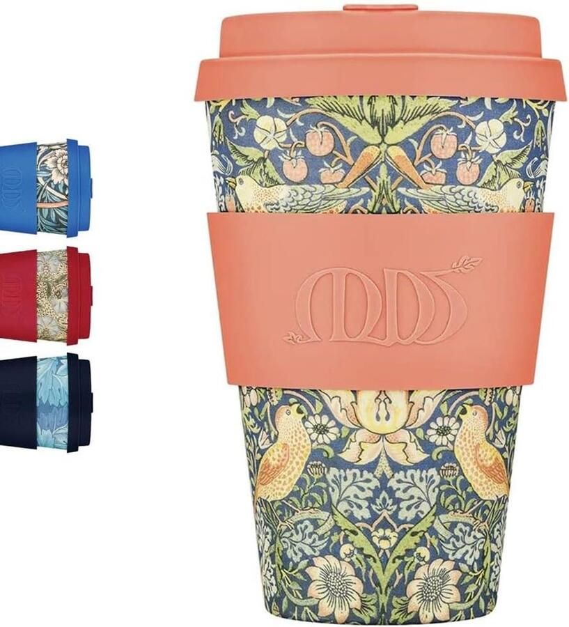 Herbruikbare Koffiebeker Reismok Plantenbeker Onderweg Koffie Drinken Gemaakt van 100% Plantaardig PLA 400ml Aardbei Dief